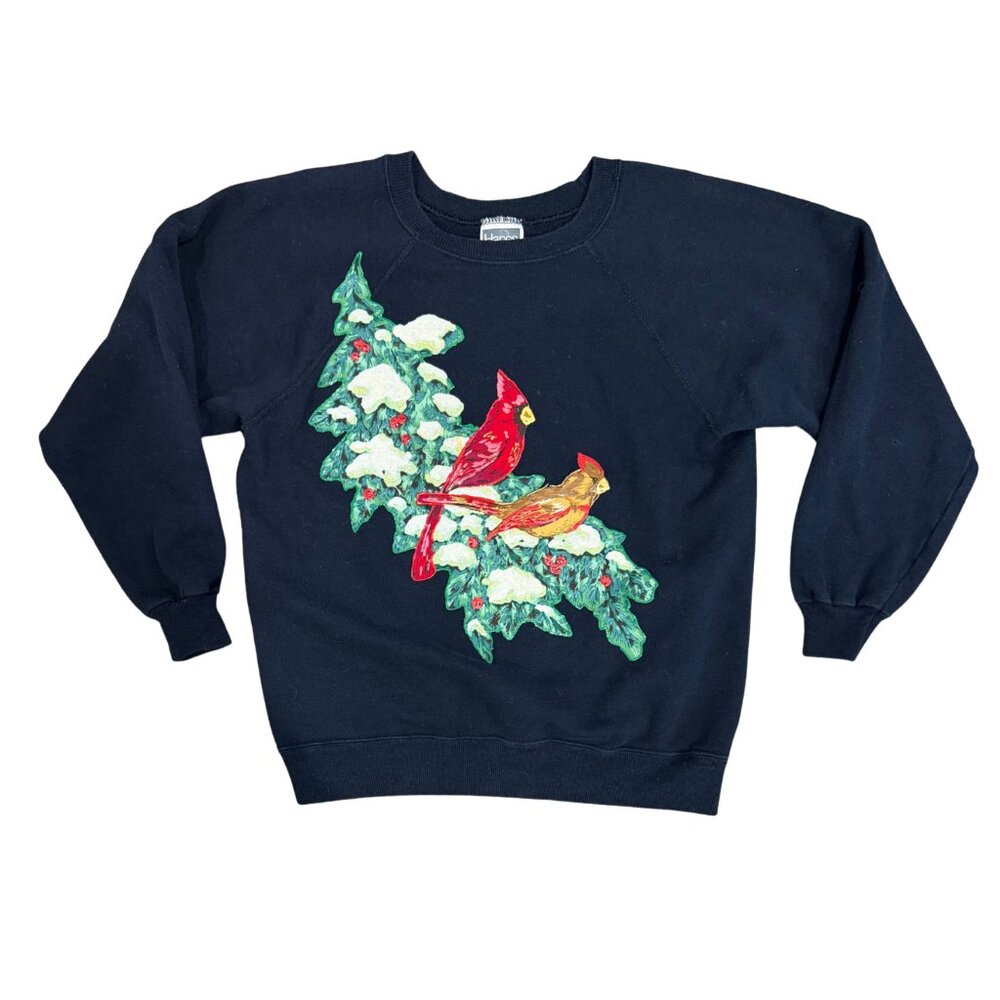 Vintage 90s Hanes Hand Painted Navy Cardinal Crewneck Sweatshirt